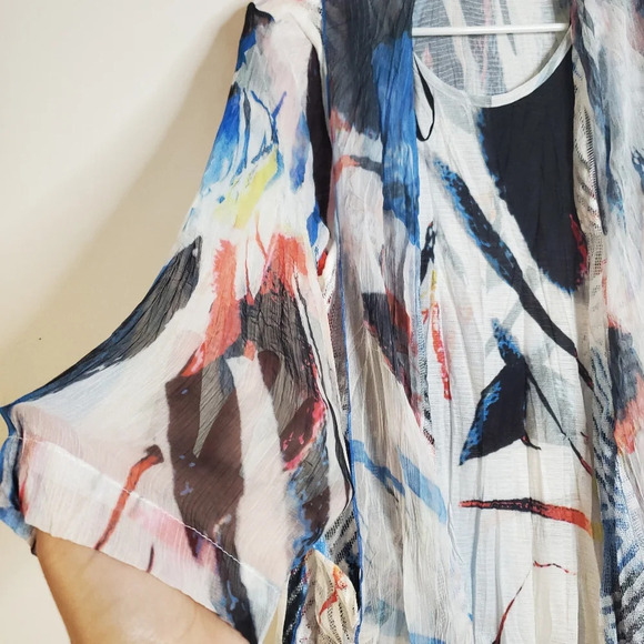 Ali Miles Blouse Size Small Colorful Abstract Art to Wear Gauzy Crinkle Top Chic - Picture 10 of 13